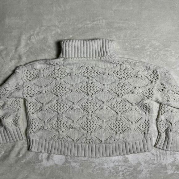Sundance Oversized Turtleneck Women's M Ivory Sweater Open Weave Fisherman Cable - Picture 4 of 8